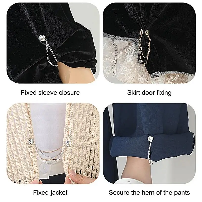 4pcs Multi-Function Magnetic Clothing Clip With Chain Metal Buttons Clip Clothes Scarf Trouser Legs Cuff Fixing Magnet Pin