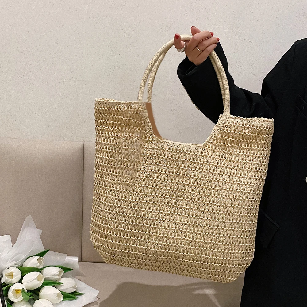 Summer Beach Tote Bag for Women Straw Shoulder Bags Raffia Woven Crochet Handbag Purses Rattan Large Travel Straw Shopping Bag