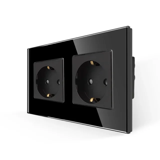 Bingoelec Socket with Glass Black Light Touch Switch and Wall Sockets with Crystal Glass Panel Home Improvement Smart Switches