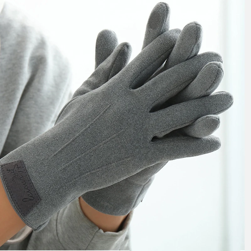 Winter Keep Warm Touch Screen Plus Velvet Inside Mens Gloves Fashion Personality Simple Thicken Man Outdoor Drive Cycling