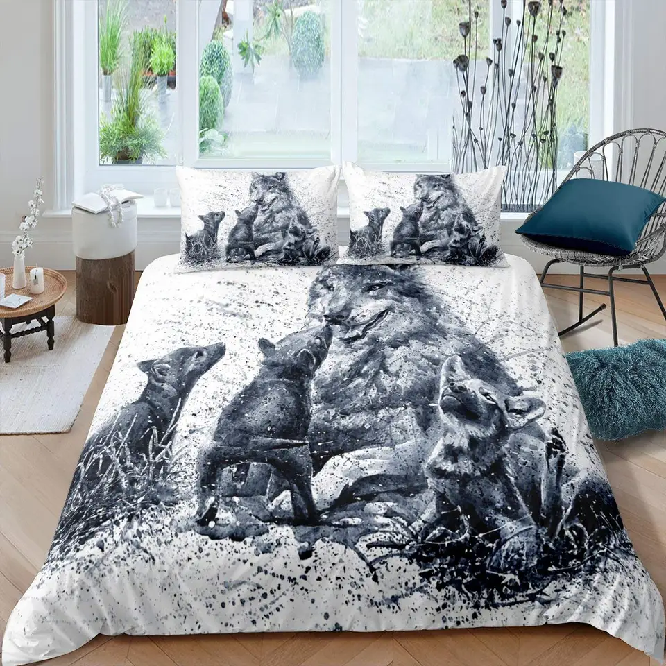 3D Snow Wolf Duvet Cover Set - Toddler Size (42x58"), Woodland Wildlife Animal Bedding For Kids Boys Girls