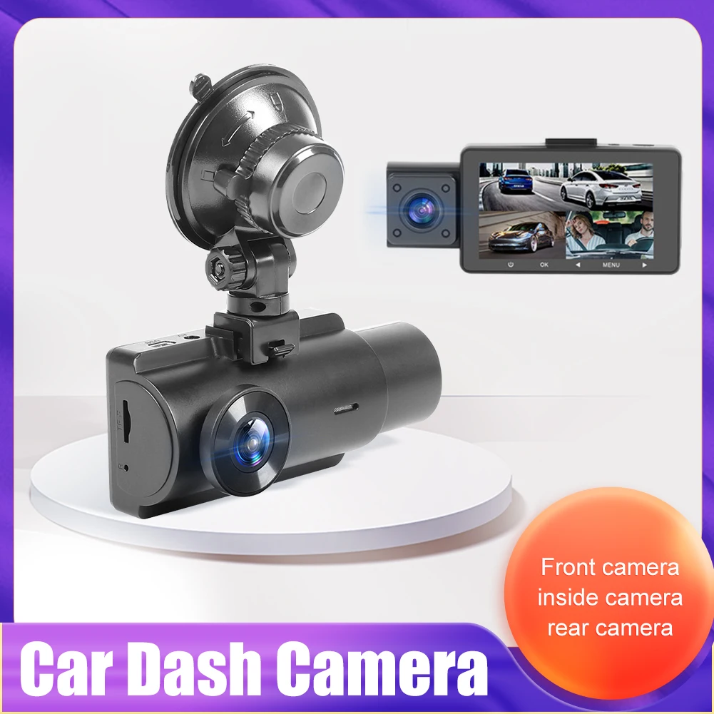 1080PDashCamFrontandInsideRearThreeCamera140WideAngleCar