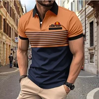 Polo ellesse pour homme de qualité supérieure : matière douce pour la peau, col et poignets contrastés, rayures horizontales avec logo ellesse classique 3
