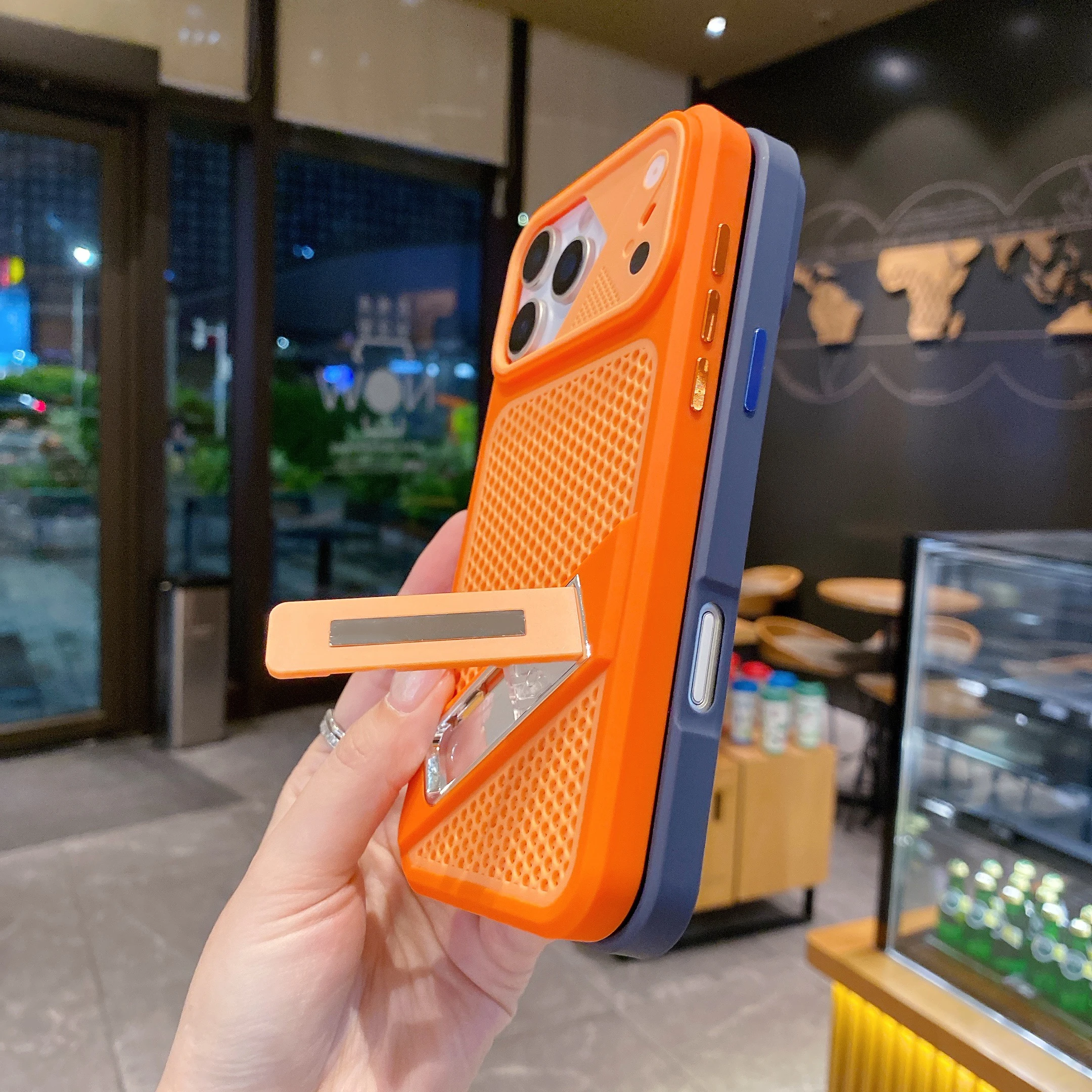 Honeycomb Cooling Shockproof Phone Case with Foldable Stand