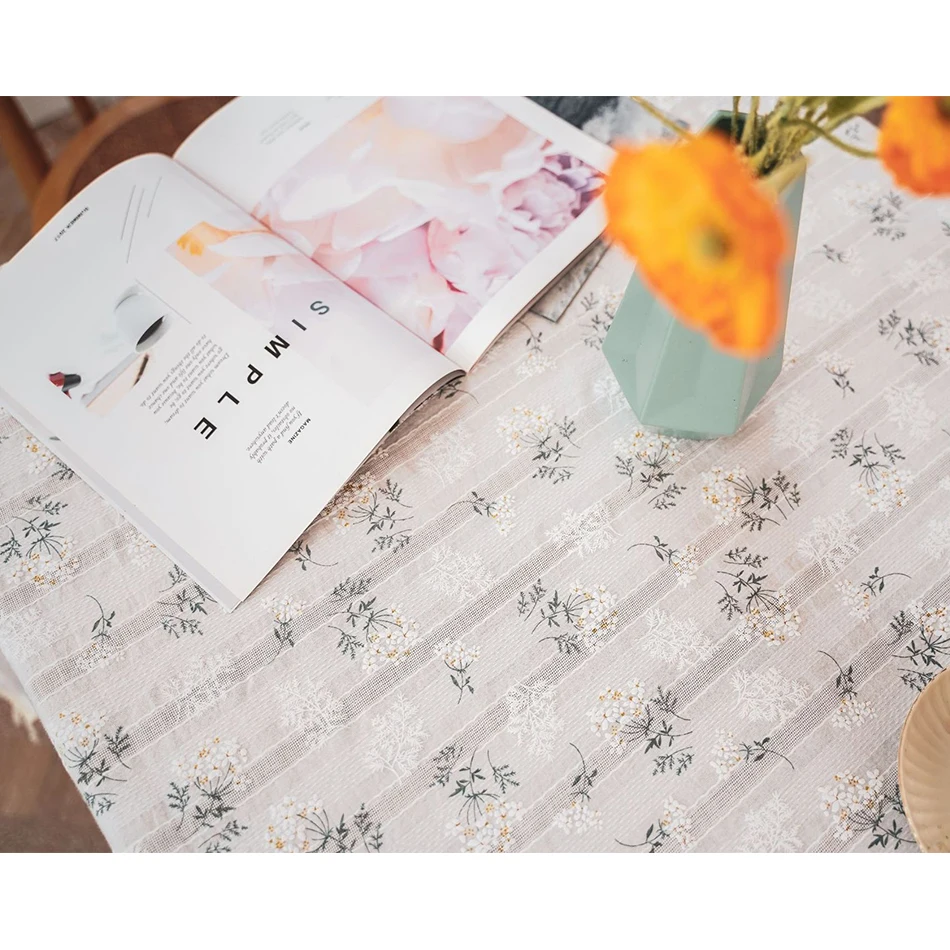 Korean Style Small Daisy Cotton Floral Tablecloth,Tea Table Decoration,Rectangle Table Cover For Kitchen Wedding Dining Room - Image 5