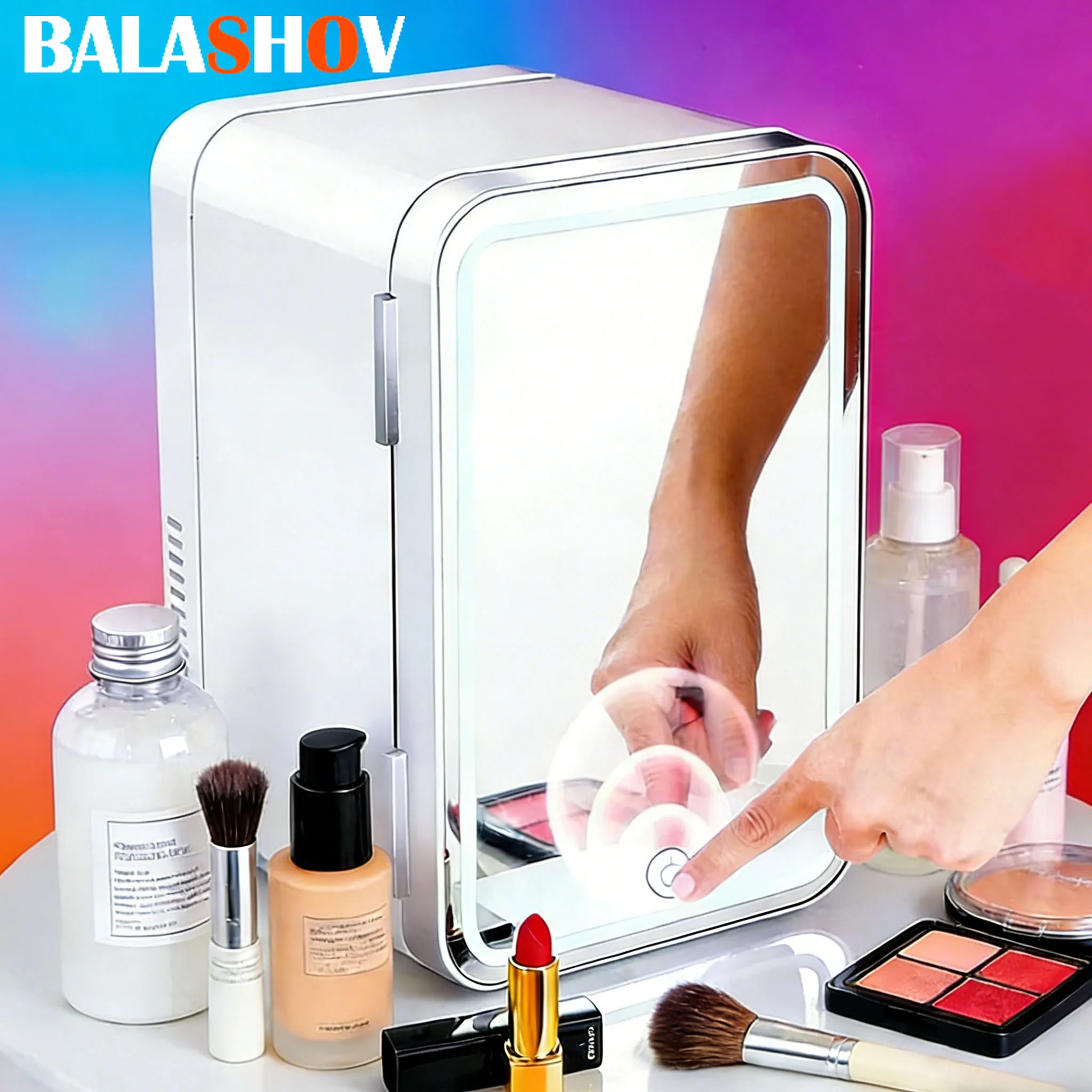 Mini-réfrigérateur portable 4L/6L avec miroir pour camping, cosmétiques, chambre, dortoir étudiant, maquillage, maison et voiture (double usage) 1 Mini-réfrigérateur portable 4L/6L avec miroir pour camping, cosmétiques, chambre, dortoir étudiant, maquillage, maison et voiture (double usage) 1