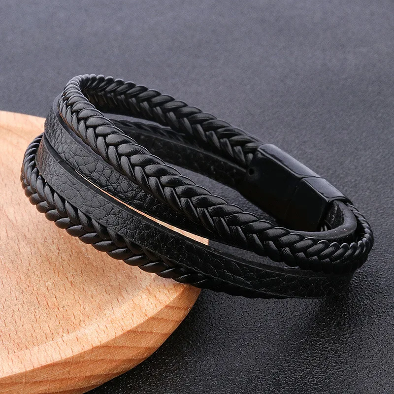 Handmade Braided leather bracelet leather magnetic bracelet leather bangle men's jewelry Original trinkets diy alloy magnetic clasp