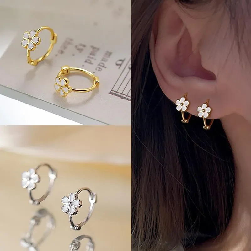Hoop Earrings New Fashion Fresh Flower Enamel for Women Dripping Oil Huggies Girl Charm Cute Ears Party Jewelry Gift
