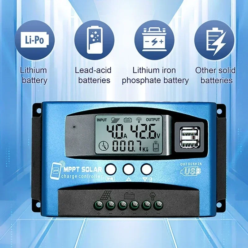 30A 40A 50A 60A 100A 블루투스 Wifi 태양 전지 패널 컨트롤러 2 USB LCD 화면 12V/24V MPPT 태양 전지 패널 배터리 충전 컨트롤러