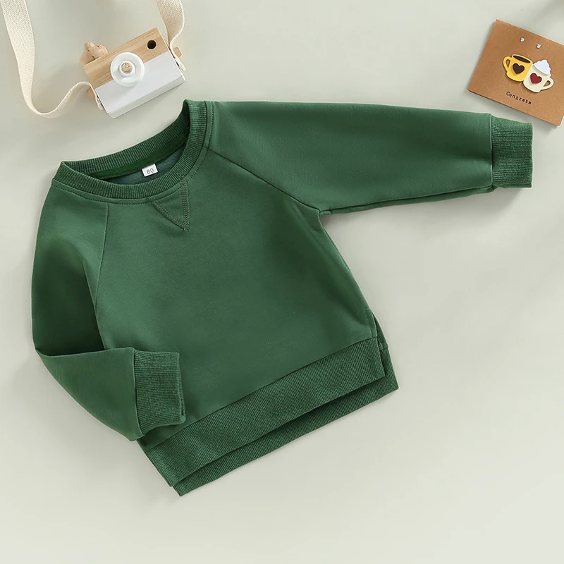 Toddler Kids Boys Girls Sweatshirts Solid Color Crew Neck Long Sleeve Hoodies Autumn Winter Casual Pullovers Tops