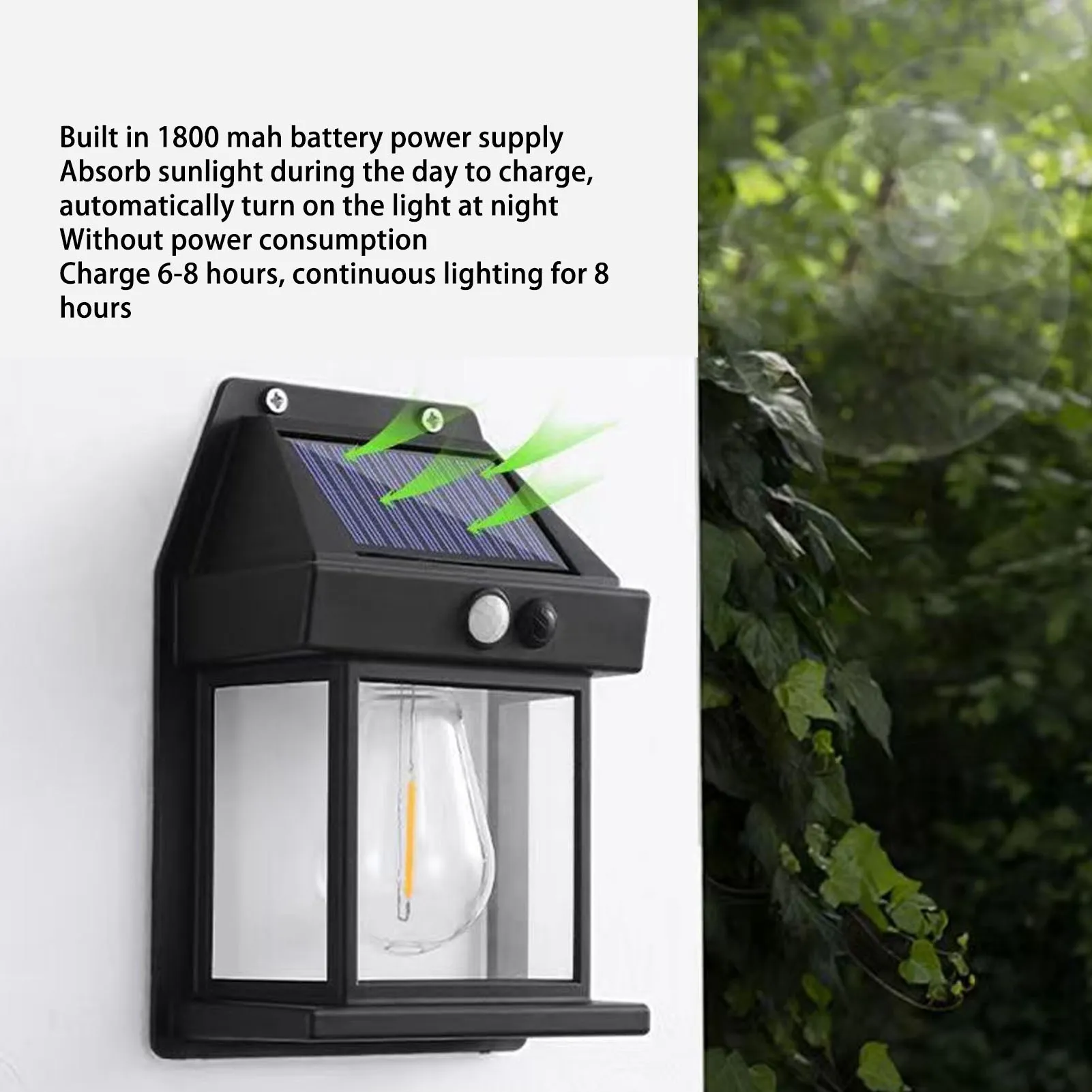 Solar Tungsten Wall Light Outdoor Sensor Interaction Lamp Exterior Lighting Fixtures Wall Mount IP65 Waterproof Black 4