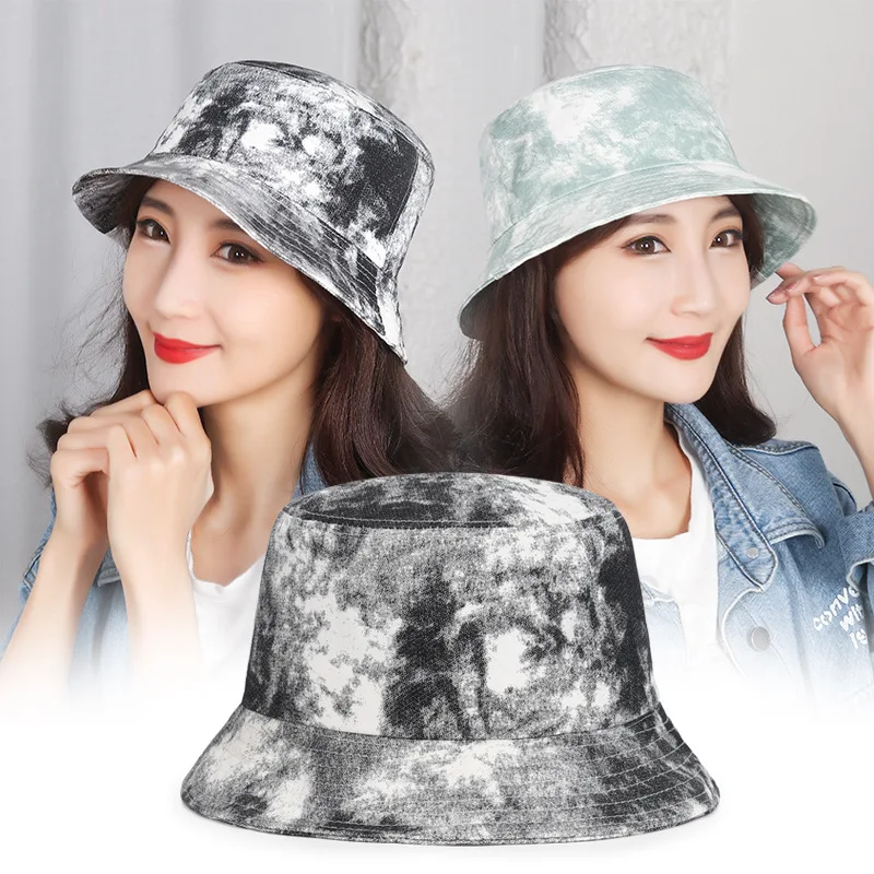 

YQ 2023 New Four Seasons Rendering Cotton Fabric for Men and Women Simple Tie Dye Sunscreen Bowl Street Leisure Fisherman Hat