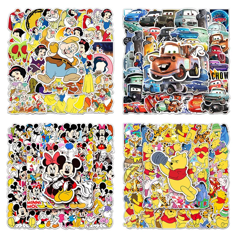 

50pcs/pack of Mickey Minnie Mouse Car Pooh Princess Party Gift Stickers Cartoon Stickers DIY Waterproof Stickers Children's Toys