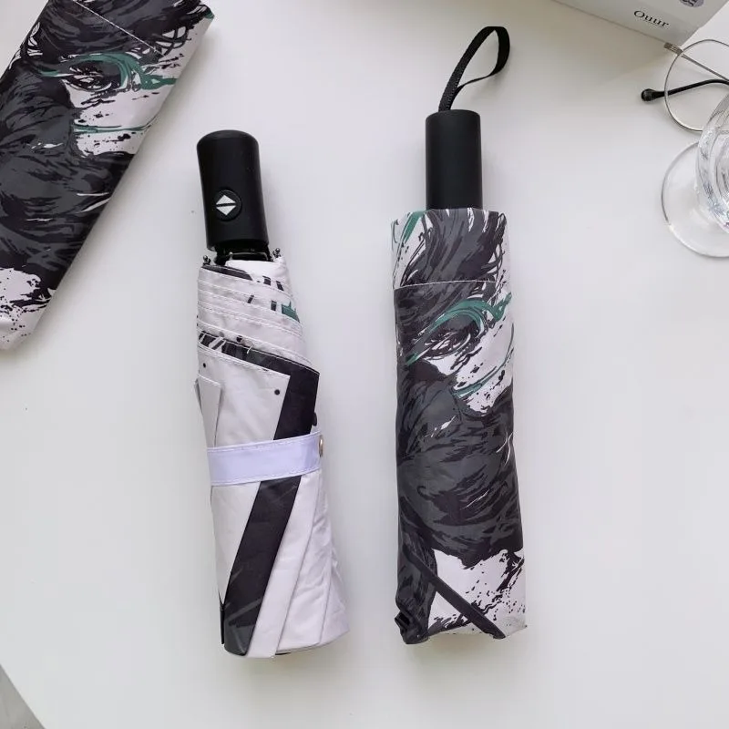 White,Kimetsu no Yaiba,Demon Slayer,Anime,Windproof Anti-UV,Automatic Rain Compact Umbrella for Woman Man