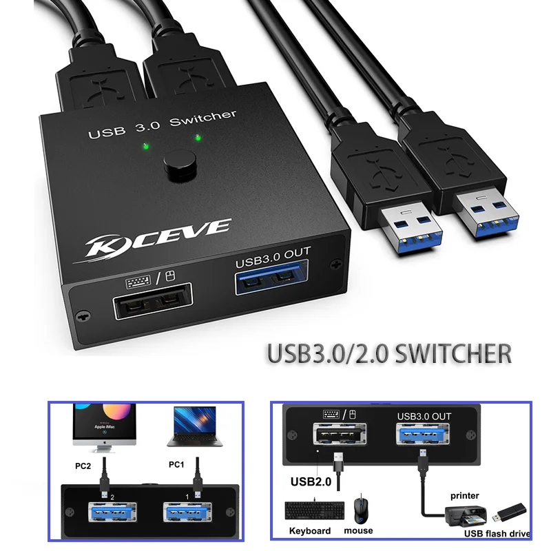 

Share USB keyboard mouse Multi-function Game switch Plug and Play USB Switch 2 In 1 Out USB3.0/2.0 port 2 PCs share USB devices