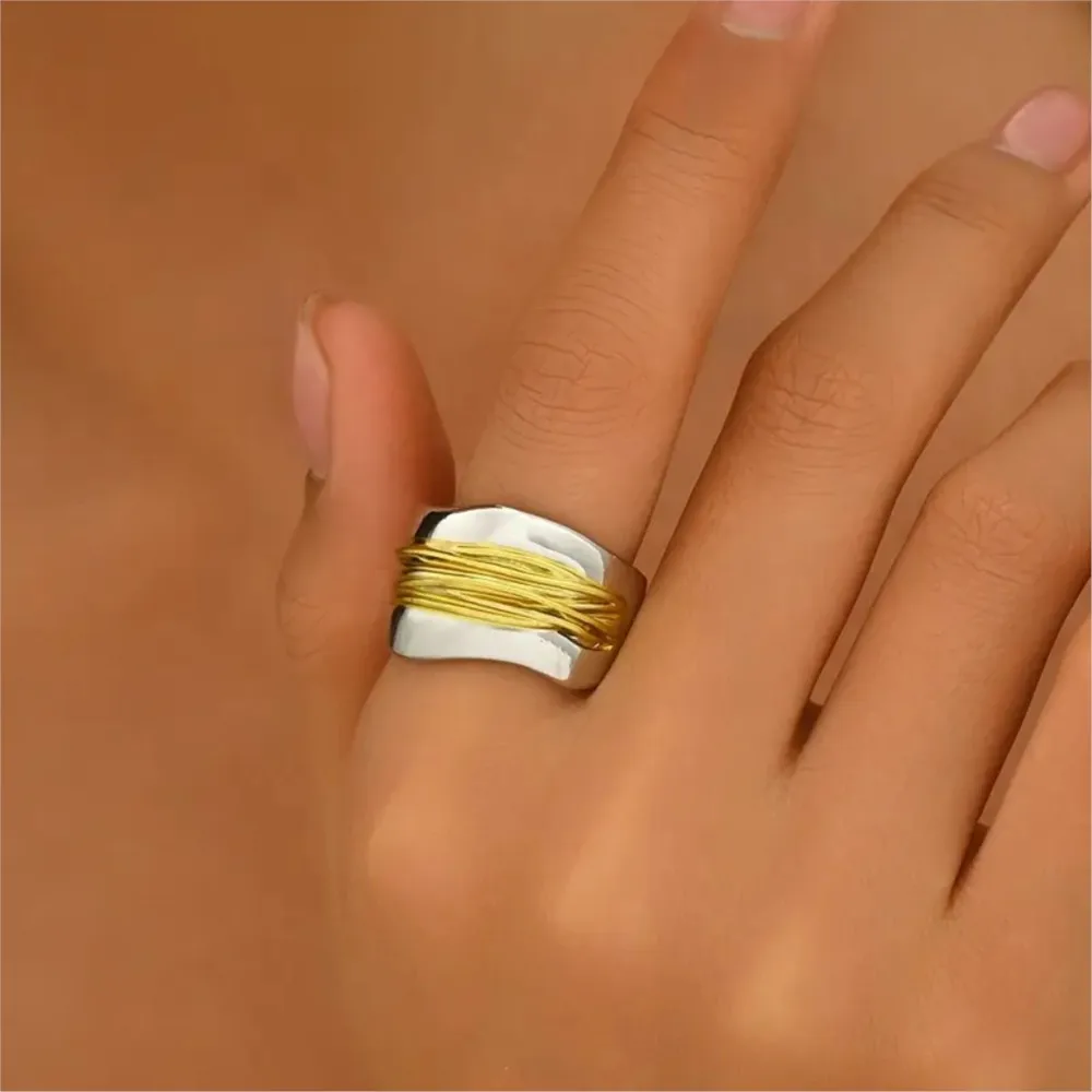 Vintage Creative Double Layer Engraved Line Entwined Style Ring for Women Niche Punk Multi-loop Rings Party jewelry Gifts