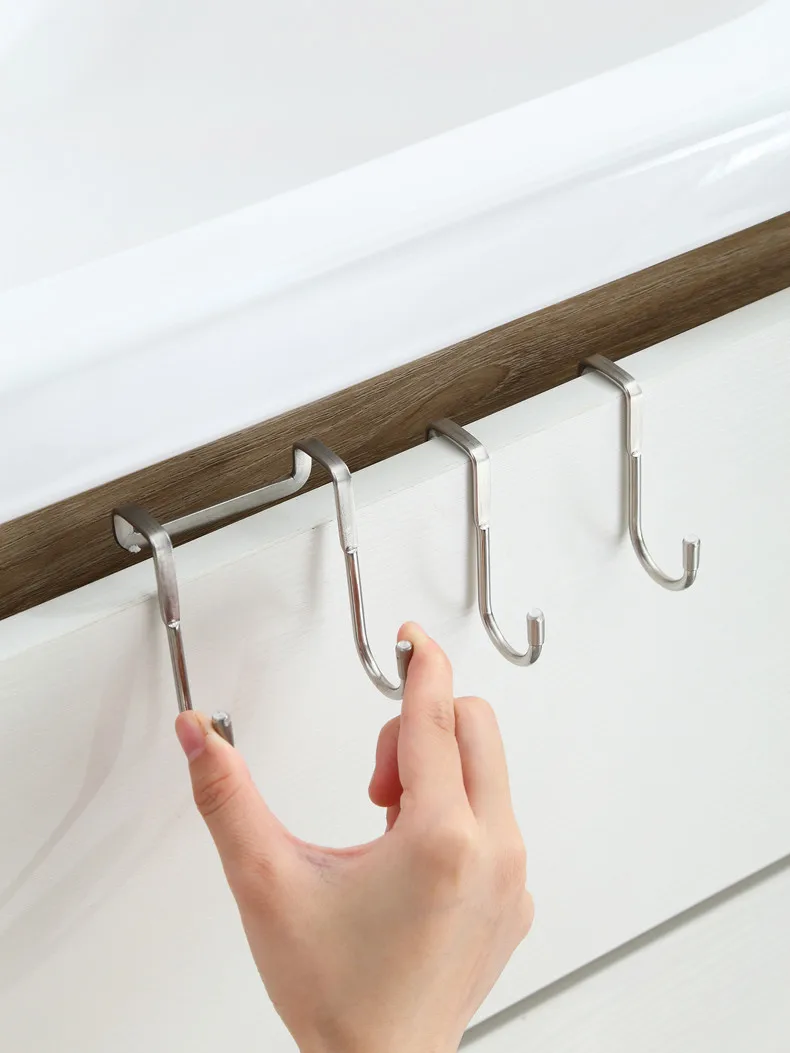 Description Picture 3 of item304 Stainless Steel Hook Free Punching Double S-Shape Hook Kitchen Bathroom Cabinet Door Silvery Type Coat Towel Storage Hanger