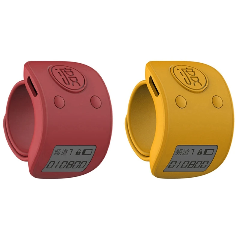 2X Mini Digital Lcd Electronic Finger Ring Hand Tally Counter Contatori Ricaricabili A 6 Cifre Clicker-Rosso E Giallo