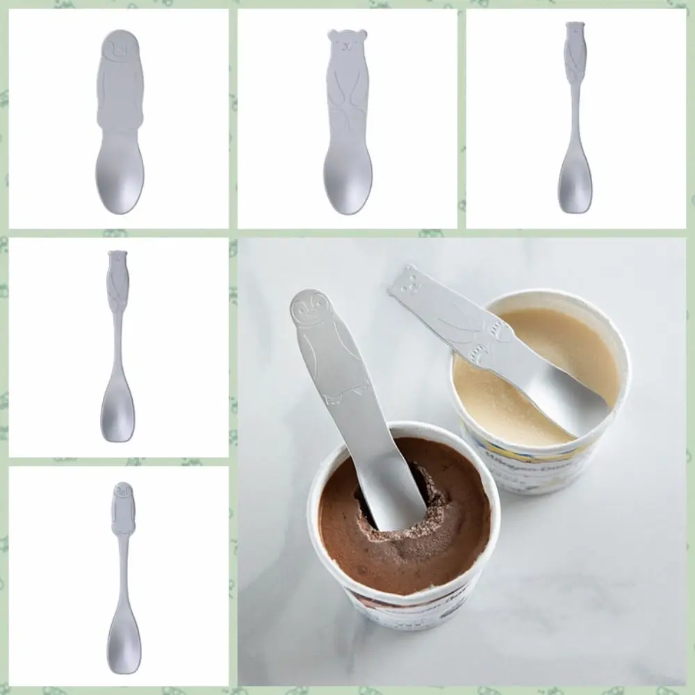Dessert Scoop Aluminum Ice Cream Spoon Japan Self-melting Type Dessert Spoon Penguin/bear Pattern Silver Coffee Kids