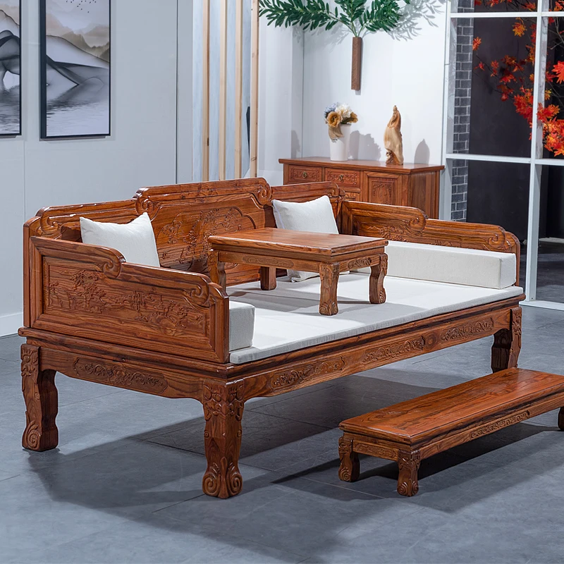 

Solid Wood Arhat Bed New Chinese Simple Sofa Bed Elm Ming and Qing