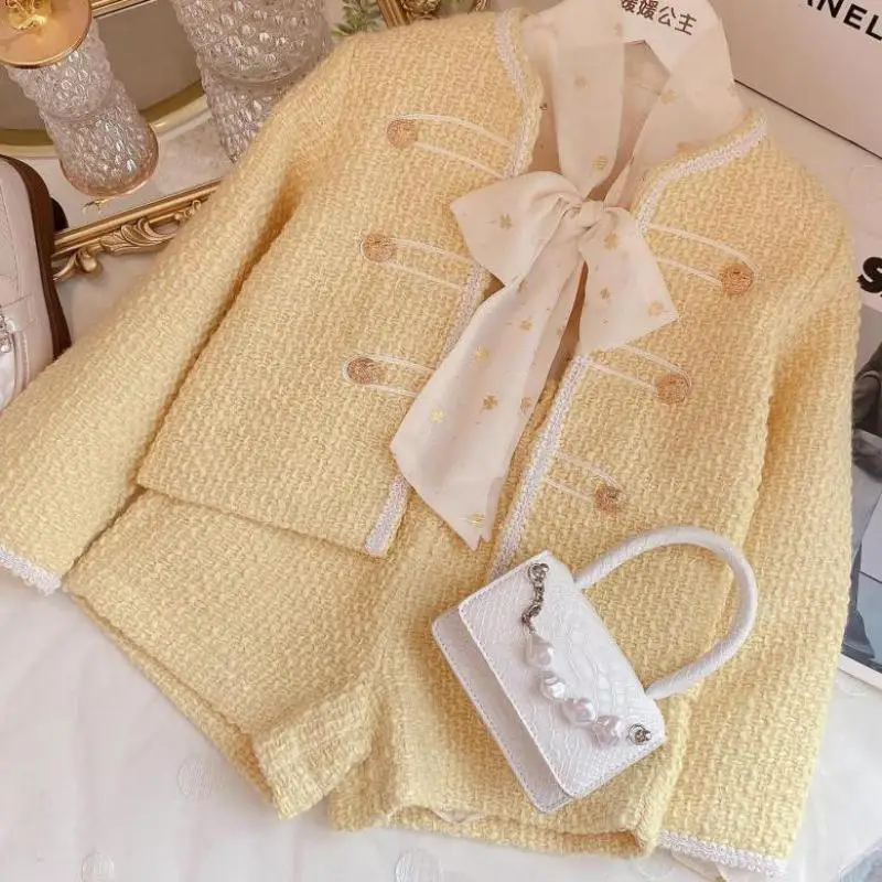 

2022 Autumn New Children's Princess Suit Children's Wear Single Breasted Elegant Jackets Coat + Shorts Fashion Clothing Set