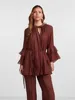 Casual Flounce Mini Dress Women Loose O Neck Long Sleeves Robe Female 2025 Spring Solid Lace Up Hollow Out Chiffon Dresses Lady 4