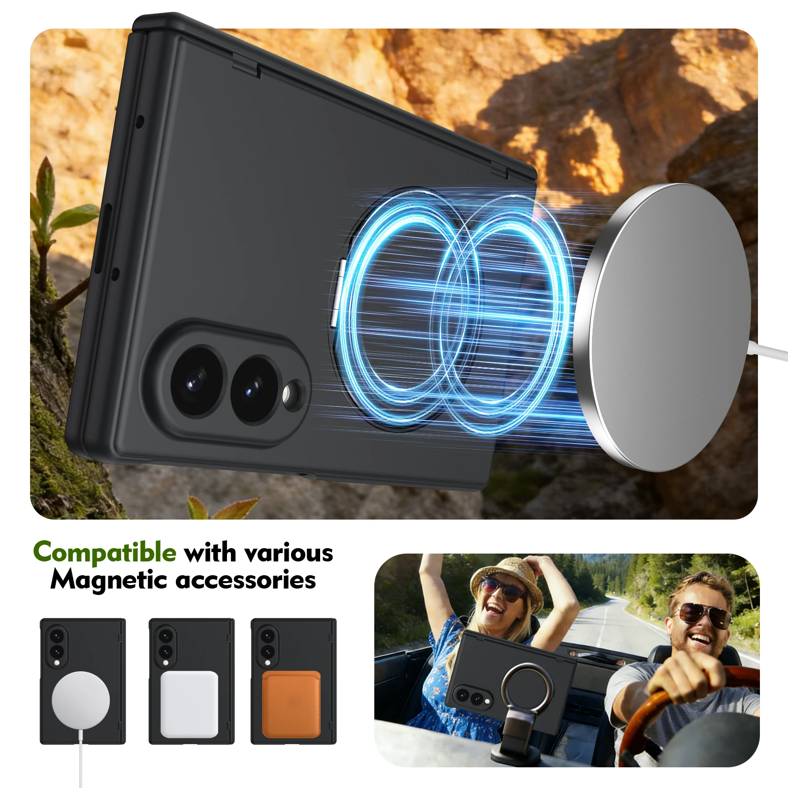 Magnetic Ring Holder Folding Full Protective Case