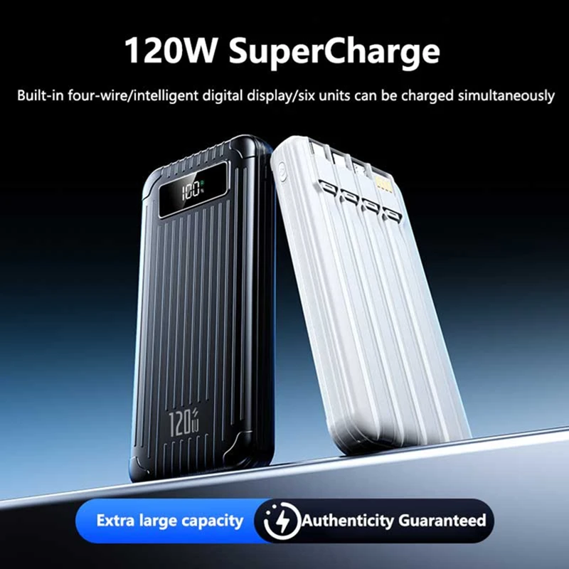 120W 100000mAh Capacity Power Bank Large Capacity Super Fast Charging External Battery Built In 4 Wires For IPhone Huawei_voghion.com