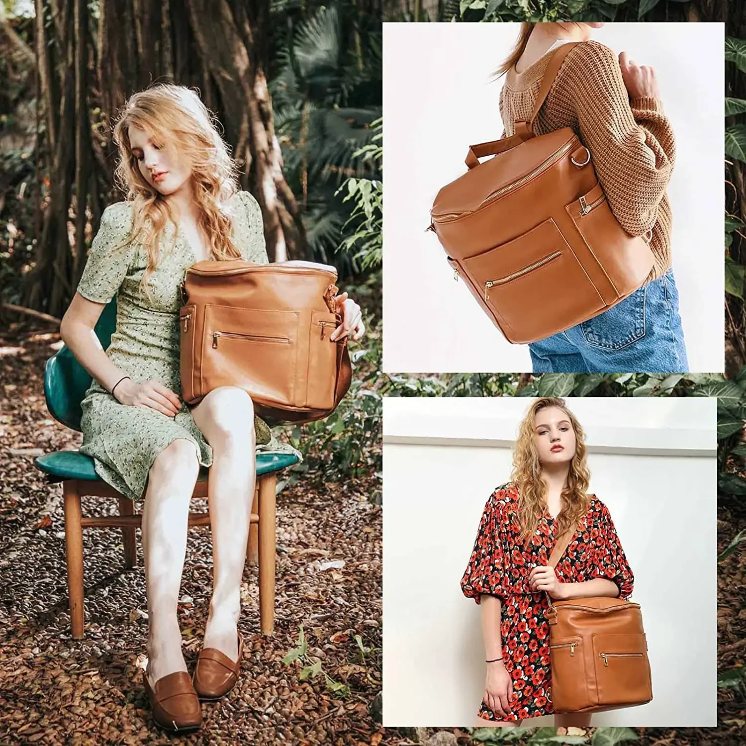 New Fashion Mommy Bag Pu Leather Diaper Backpack Bag with Changing Pad Baby Organizer Baby Nappy Bag Mummy Daddy Backpack - 2