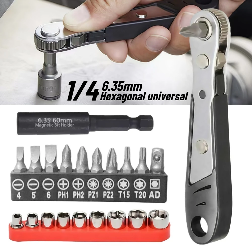 Mini Ratchet Wrench Screwdriver 1/4 Hex Adjustable Quick Release Socket Handle Repair Hand Tool For Car Repair Close Quarters