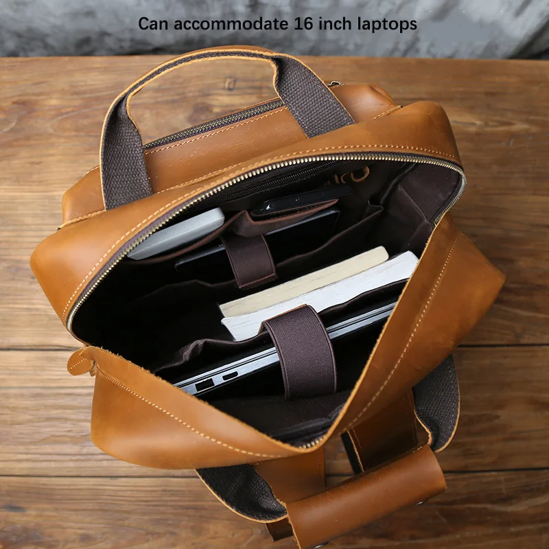 NZPJ Retro Genuine Leather Men's Backpack Large Capacity Natural Leather Travel Bag Crazy Horse Leather Computer Bag Box Bag