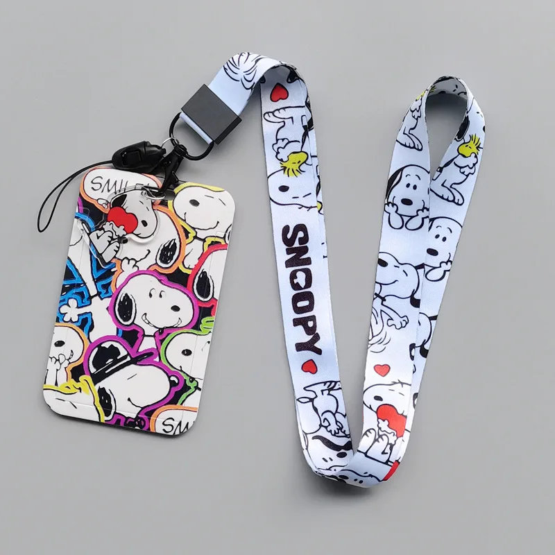 스누피 애니메이션 카드 케이스 카드 매는 밧줄 열쇠 매는 밧줄 코스프레 배지 ID 카드 소지자 넥 스트랩 열쇠 고리 Luffy Zoro Ace