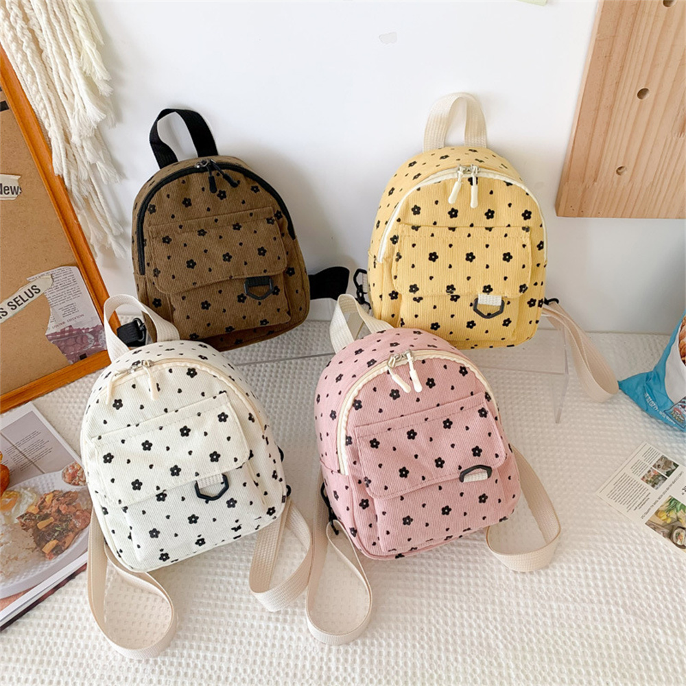 Japanese Cute Flower Corduroy Mini Backpack Large Capacity INS Student Fashion Simple Personalized Travel Backpack