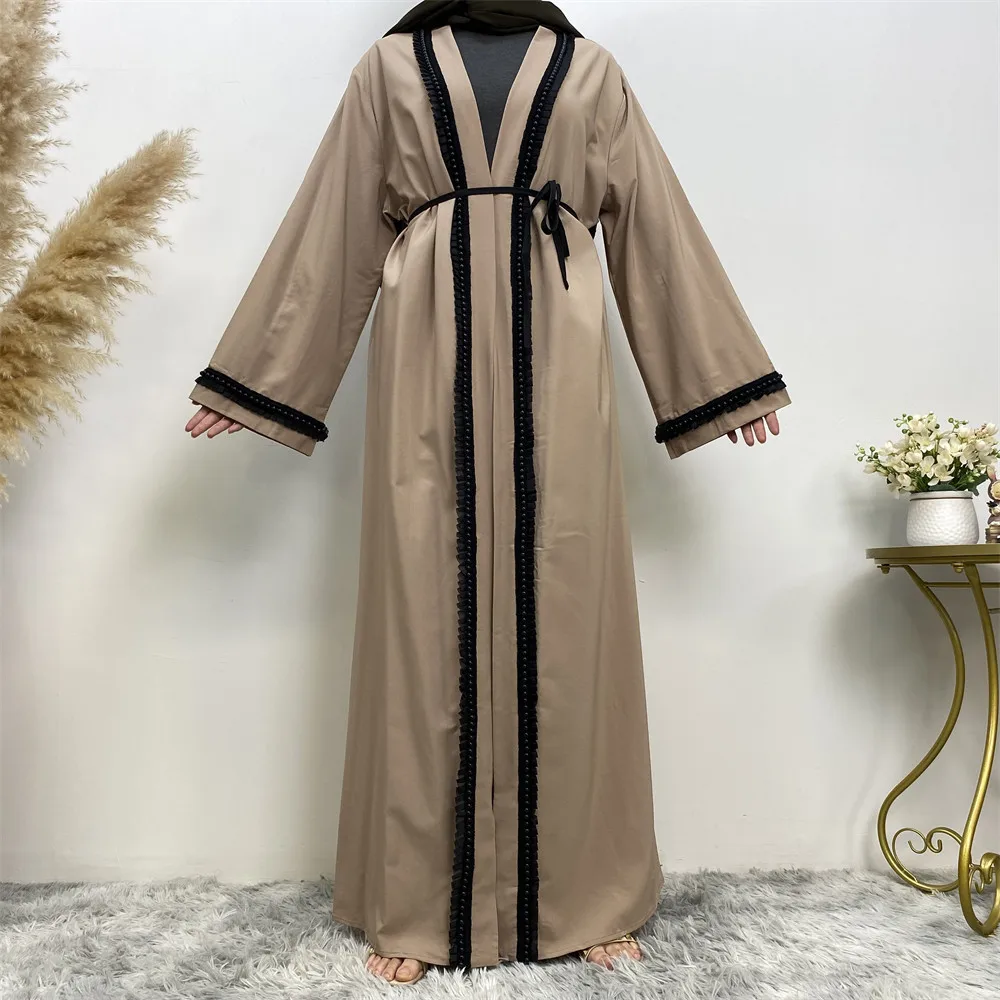 

Eid Beads Muslim Women Open Abayas Cardigan Maxi Dress Turkey Dubai Kaftan Arab Robe Belt Islamic Ramadan Kimono Jalabiya Caftan