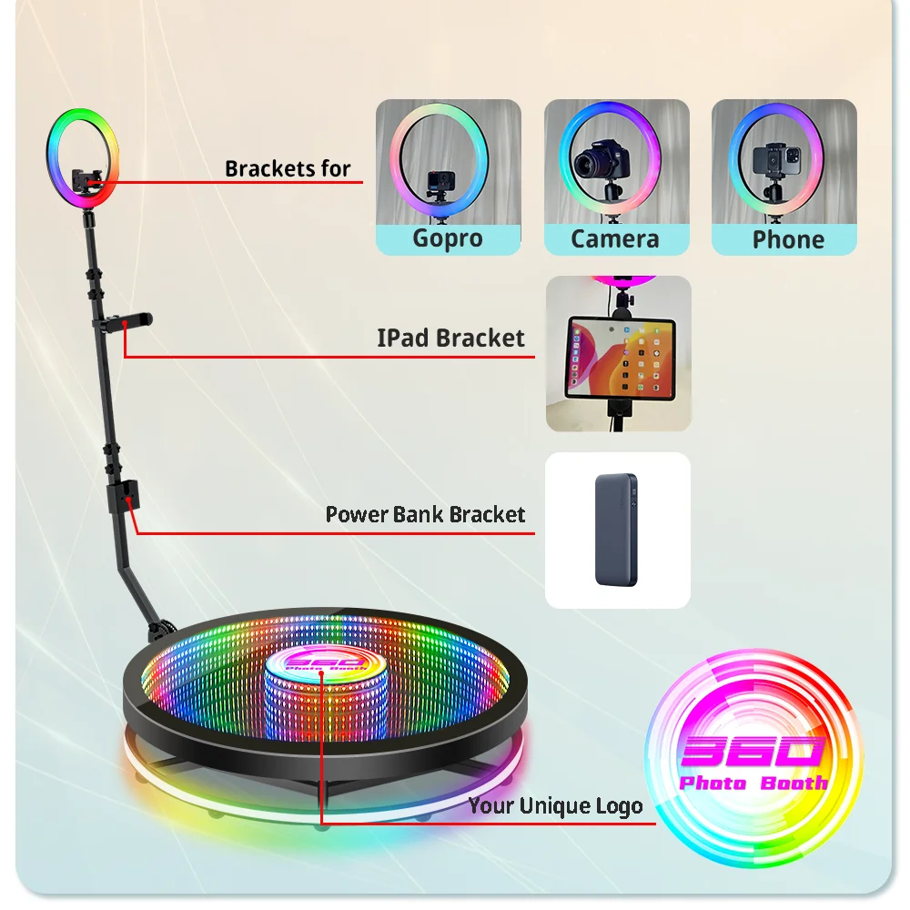 자동 회전 360 카메라 사진 부스 기계, LED 매직 360, 1-7 인용 사진 부스 유리