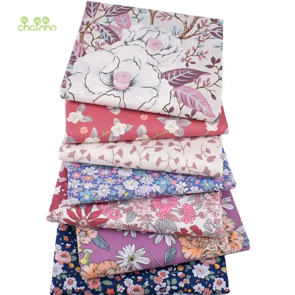 Chainho,Printed Twill Cotton Fabric,DIY Sewing Quilting Material,Patchwork Cloth,Classic Floral Series,7 Designs,2 Sizes,15C102