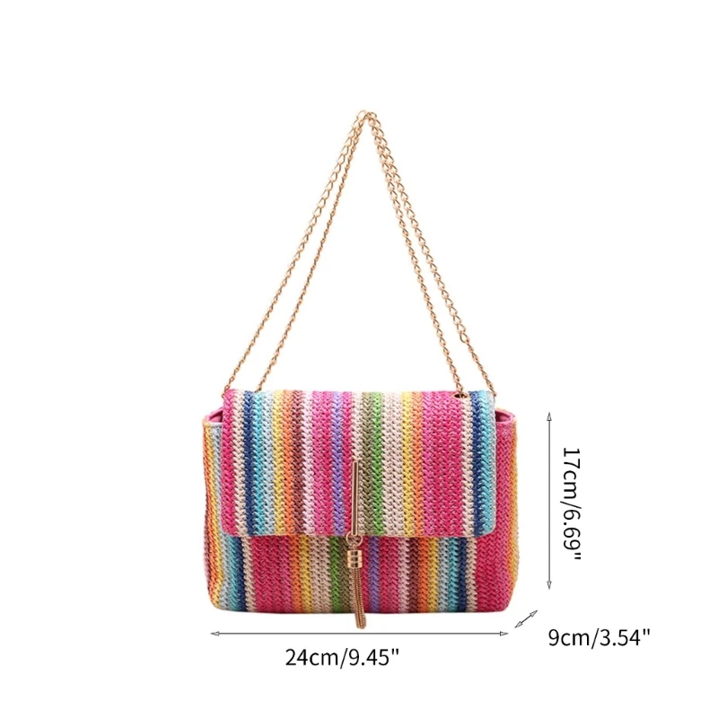 Rainbow Striped Crossbody Bag Chain Bag Casual Shoulder Bag Handbag for Women