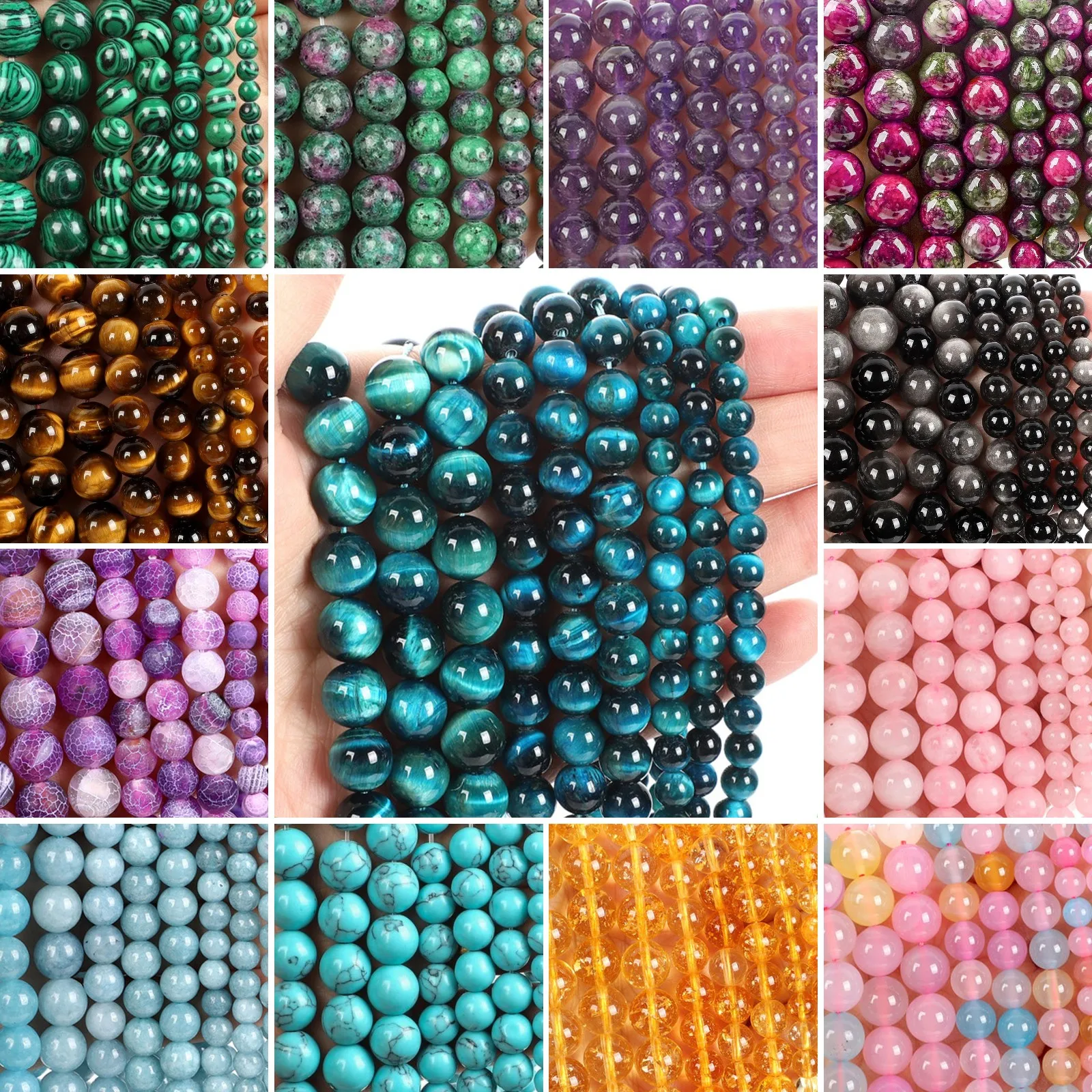 Natural Stone Beads Tiger Eye Amazonite Rose quartz Turquoises Obsidian Agates Beads For Jewelry Making DIY Bracelet 4 6 8 10mm 6