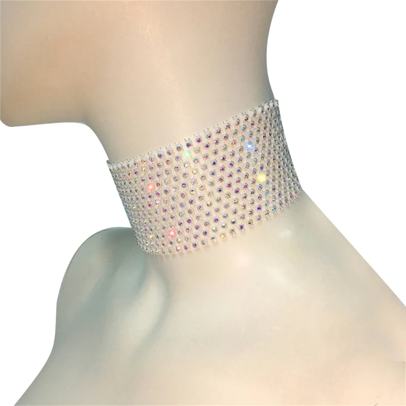 

Glistening Collar for Women Full Rhinestones Wide Necklace for Nightclub Prom