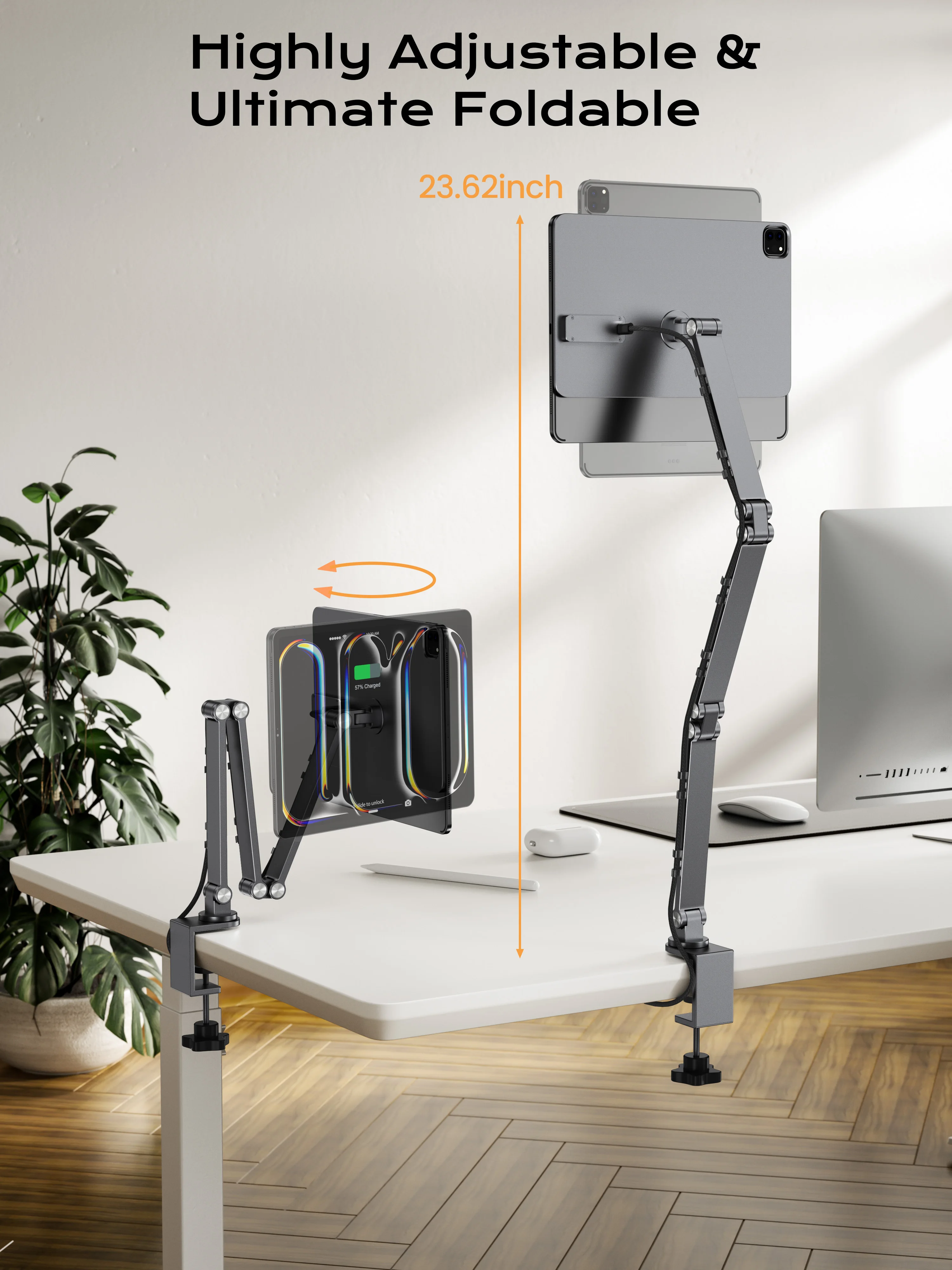 LULULOOK Magnetic Wireless Charger Stand For iPad Pro M4 13/12.9/11/M2 iPad Air 5/4th Foldable Arm Holder Aluminum Alloy Stand 4