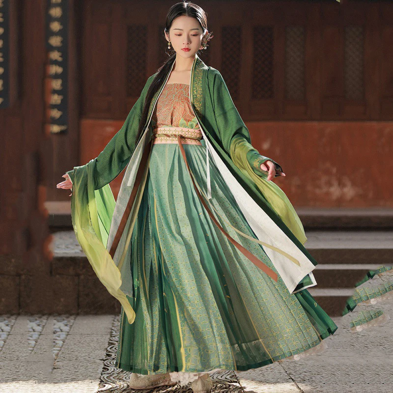 

Chinese Traditional Fairy Hanfu Dress Ancient Princess Clothing Tang Suit Folk Costume Green Vintage Print National Costume Suit