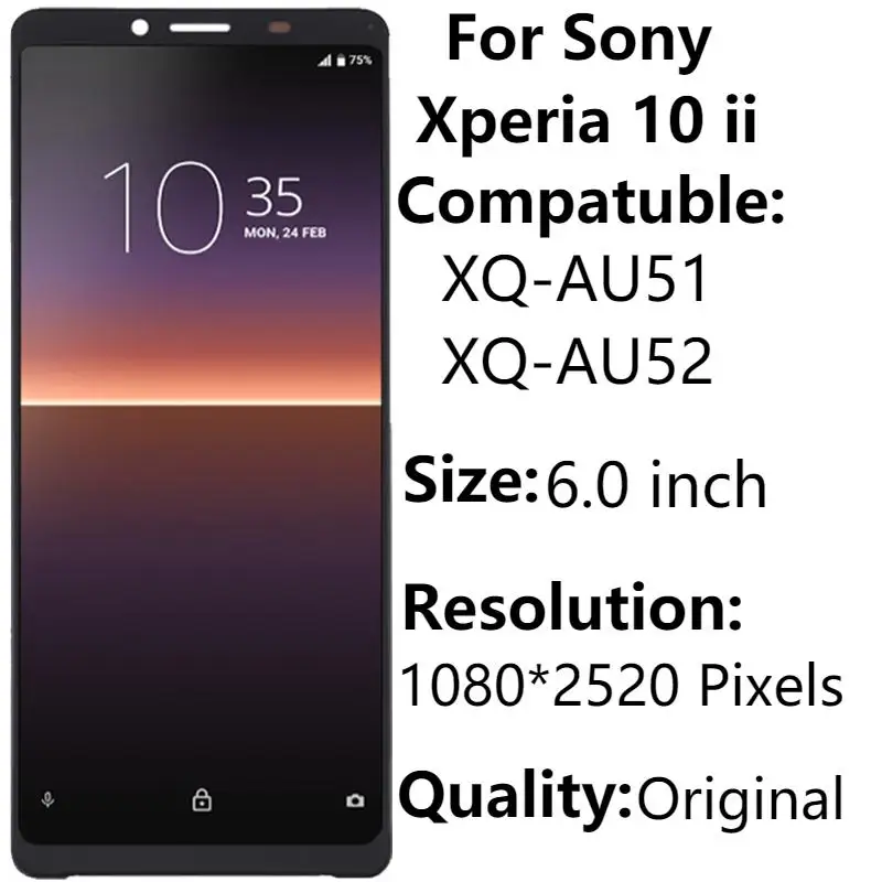 

6.0" Original For Sony Xperia 10 II LCD Display With Frame XQ-AU51 XQ-AU52 LCD Touch Digitizer Screen Assembly Replacement Parts