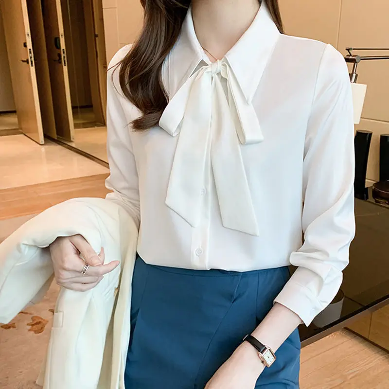 

New Fashion Blusas Mujer De Moda 2023 Verano Bluson Mujer Women Tops Spring Simple Long Sleeve Satin Shirt for Women