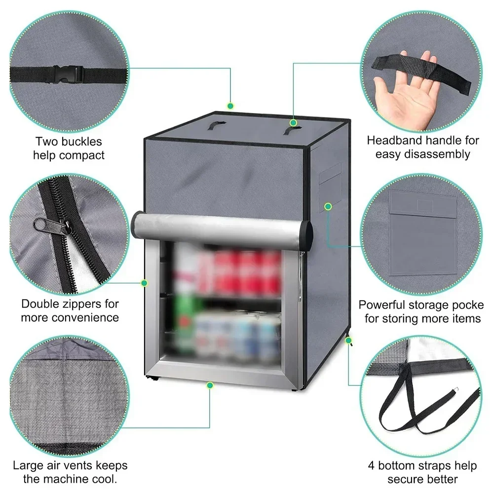 Heavy Duty Outdoor Refrigerator Cover – 600D Waterproof, UV Resistant, With Vents & Handles (Fits 23"x23"x56")