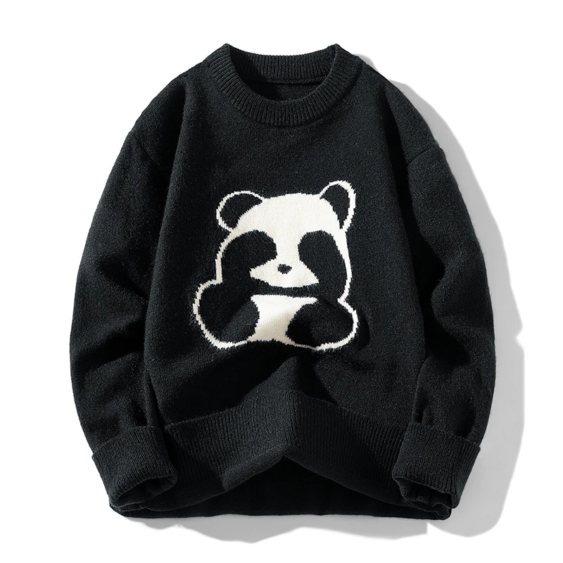 Panda printed sweater men's 2024autumn and winter new fashion versatile couple clothing loose elastic warm long sleeved pullover 3