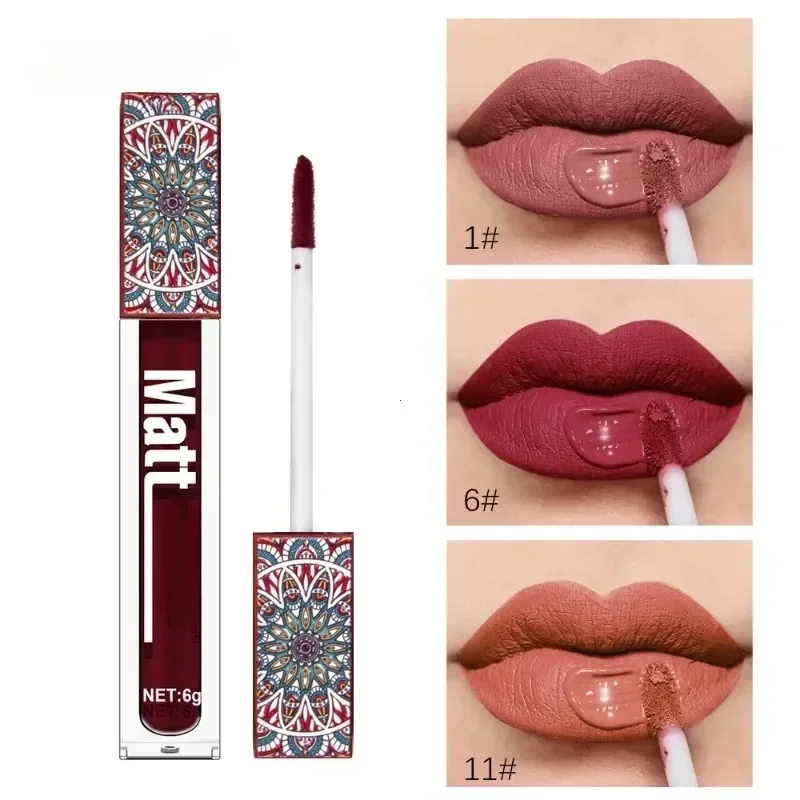 Waterproof Matte Nude Lip Gloss Brown Nude Pigment Dark Red Long Lasting Velvet Liquid Lipstick Women Makeup Lip Glaze 1 Pz