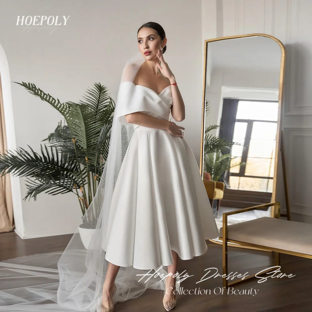 

Hoepoly Satin A-line Off-the-shoulder Ruffle Prom Gown Ankle-length Saudi Elegant Formal Evening Party Dress for Women 2023