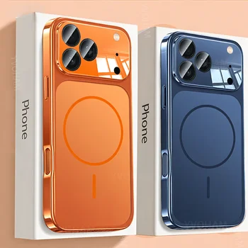 Official Orange Magnetic Glass Case with MagSafe for iPhone 17 16 15 14 13 Pro Max Hard Shockproof Protect Matte Cover 1