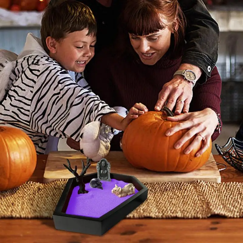 Coffin Zen Garden with Purple Sand, Halloween Decorations Indoor