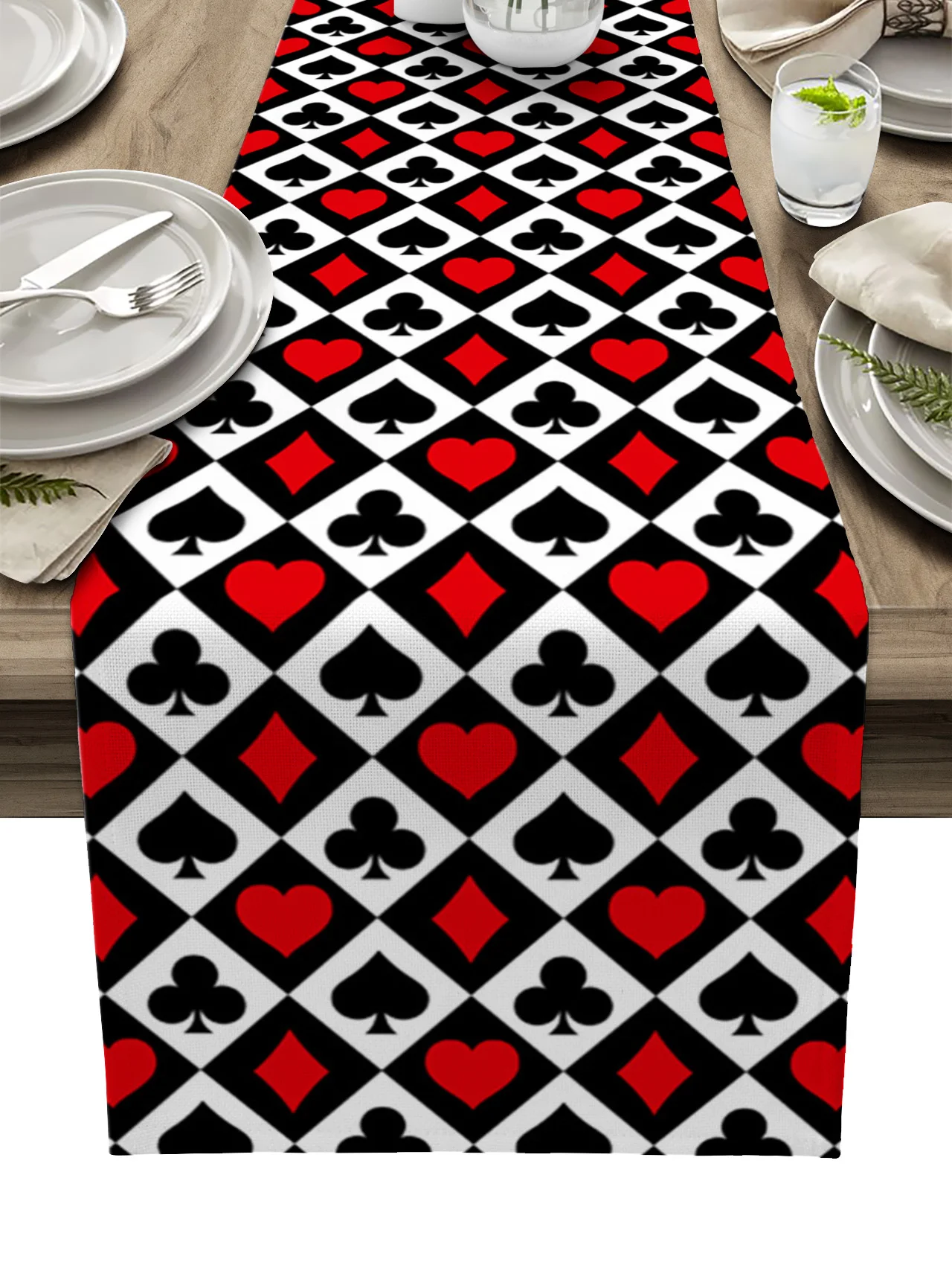 

Poker Squares Spades Hearts Plaid Texture Linen Table Runner Kitchen Table Decoration Dining Tablecloth Wedding Party Decor